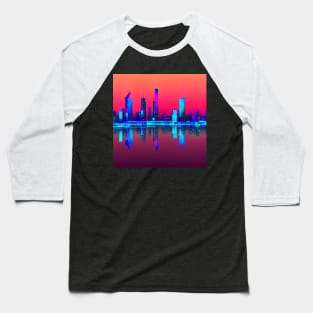 Ai Generated Art Scenery - Futuristic City Reflectet in River With Red Sky Baseball T-Shirt